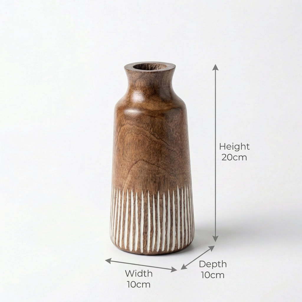 Contemporary Wooden Vase | 20x10x10cm