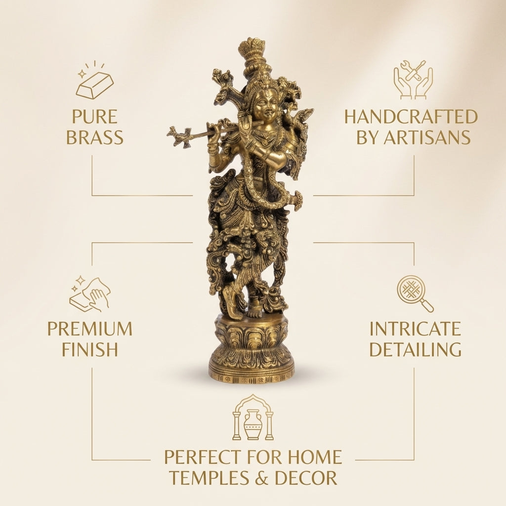 Brass Lord Krishna | 13.8x5.5.4x3.3 Inch | 3.6 Kg Approx