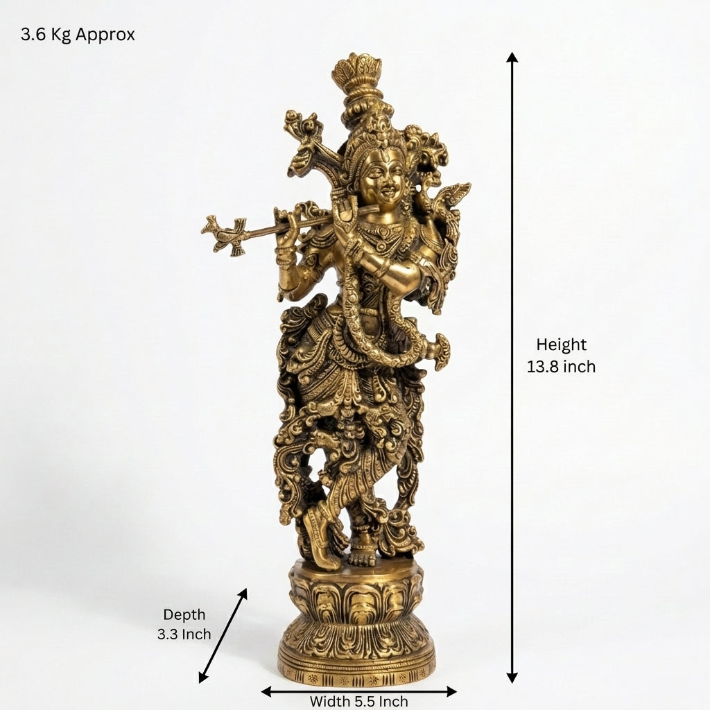 Brass Lord Krishna | 13.8x5.5.4x3.3 Inch | 3.6 Kg Approx