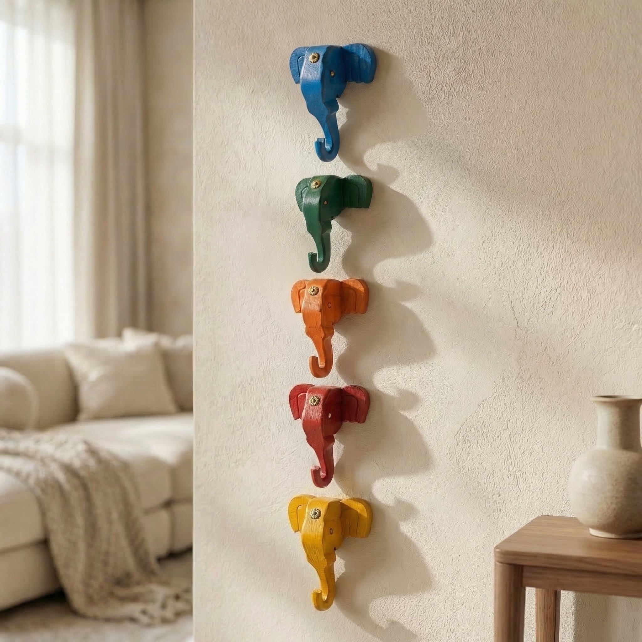 Wooden Elephant Wall Decor | 6x5x3 Inch | Green