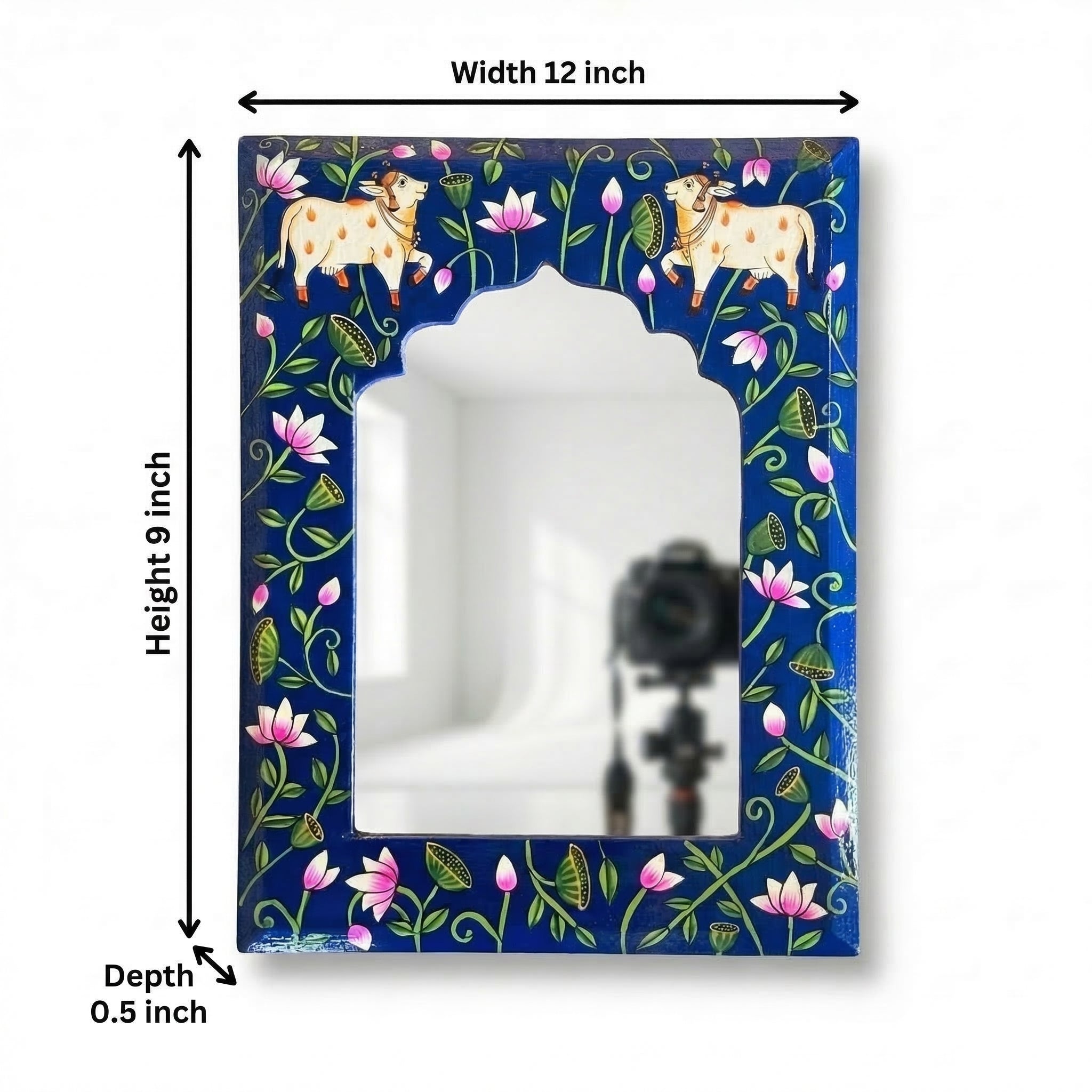 Blue Pichwai Handpainted Mirror | 09x12x0.5 inch