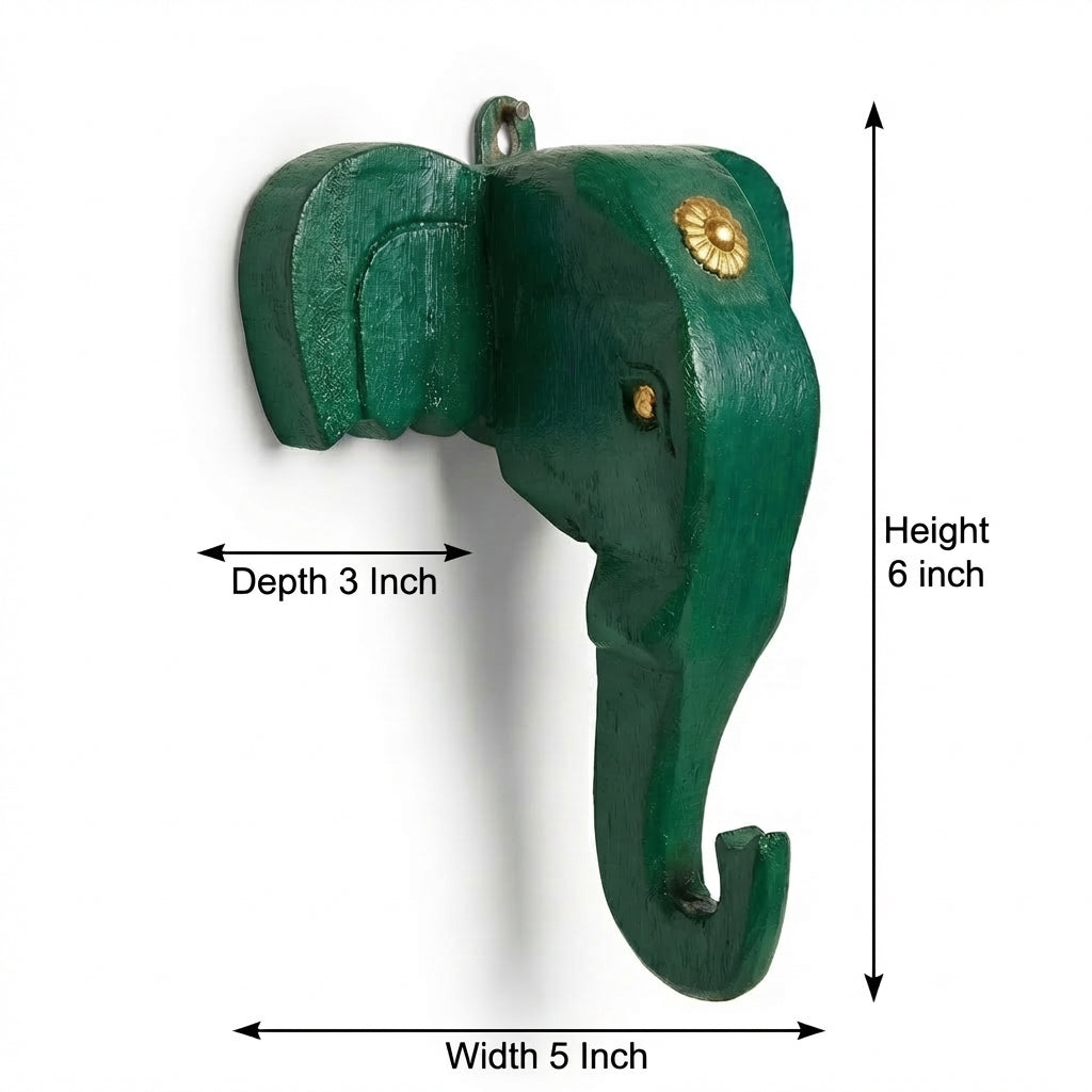 Wooden Elephant Wall Decor | 6x5x3 Inch | Green