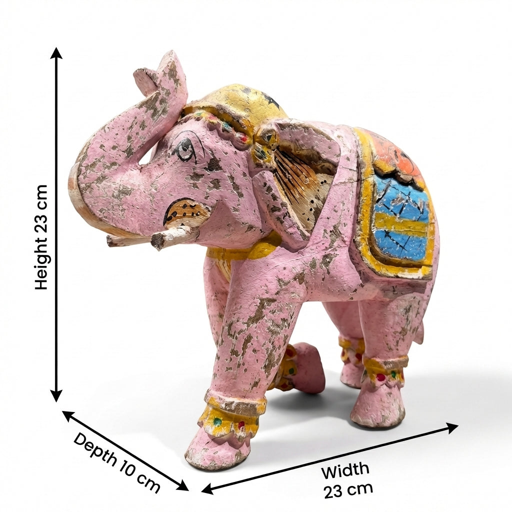 Distress Pink Elephant | Wooden | 23x23x10cm
