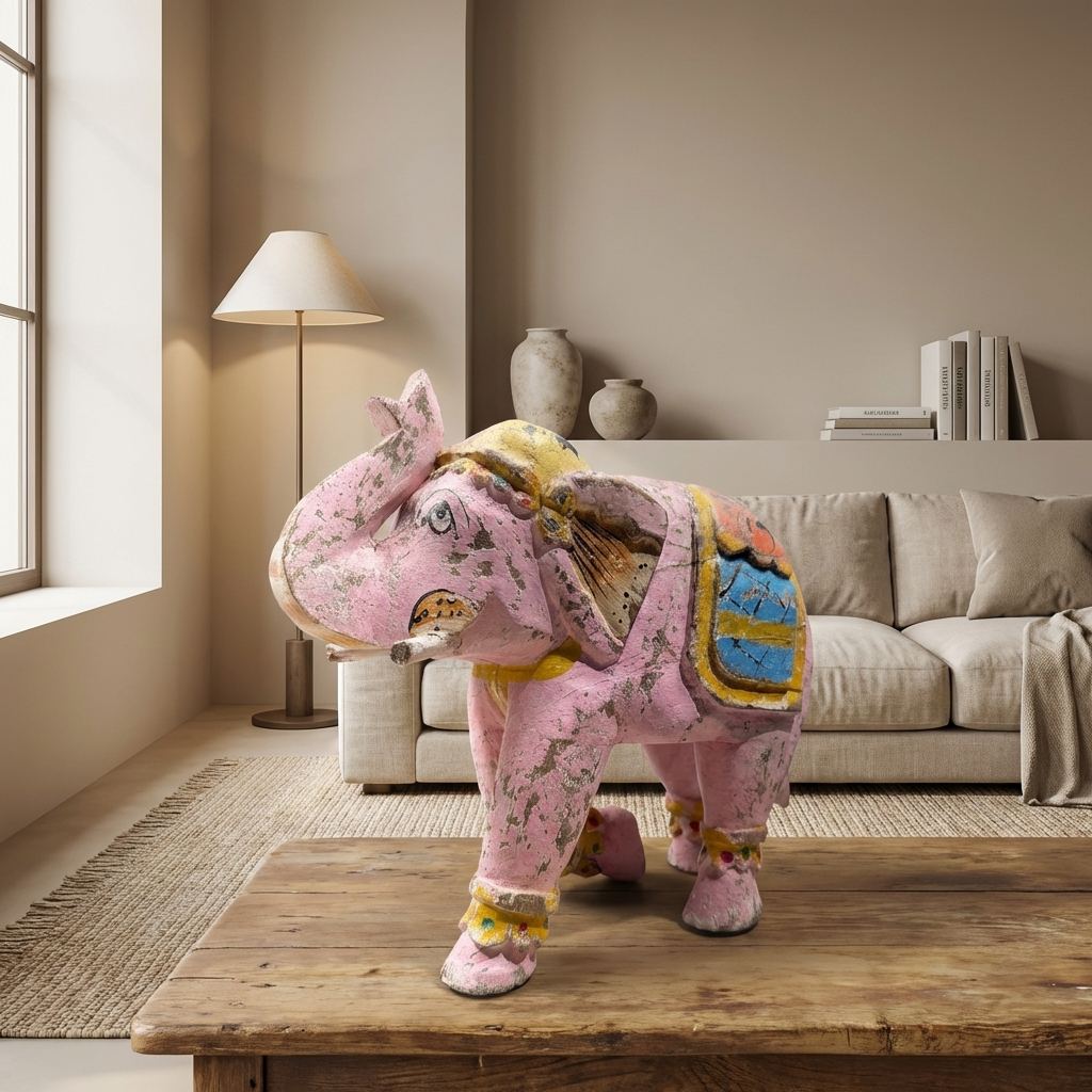 Distress Pink Elephant | Wooden | 23x23x10cm