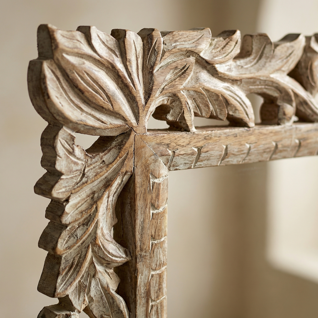 Carved Wooden Mirror (Frame Only) | Distress White | 104x74x2.5cm