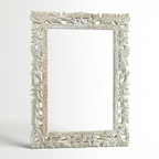 Carved Wooden Mirror (Frame Only) | Distress White | 104x74x2.5cm