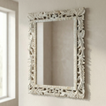 Carved Wooden Mirror (Frame Only) | Distress White | 104x74x2.5cm