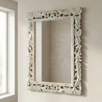 Carved Wooden Mirror (Frame Only) | Distress White | 104x74x2.5cm