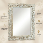 Carved Wooden Mirror (Frame Only) | Distress White | 104x74x2.5cm