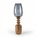 Hurricane Candle Stand | Wooden | Blue Glass 68x20x20cm