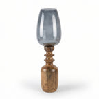 Hurricane Candle Stand | Wooden | Blue Glass 68x20x20cm