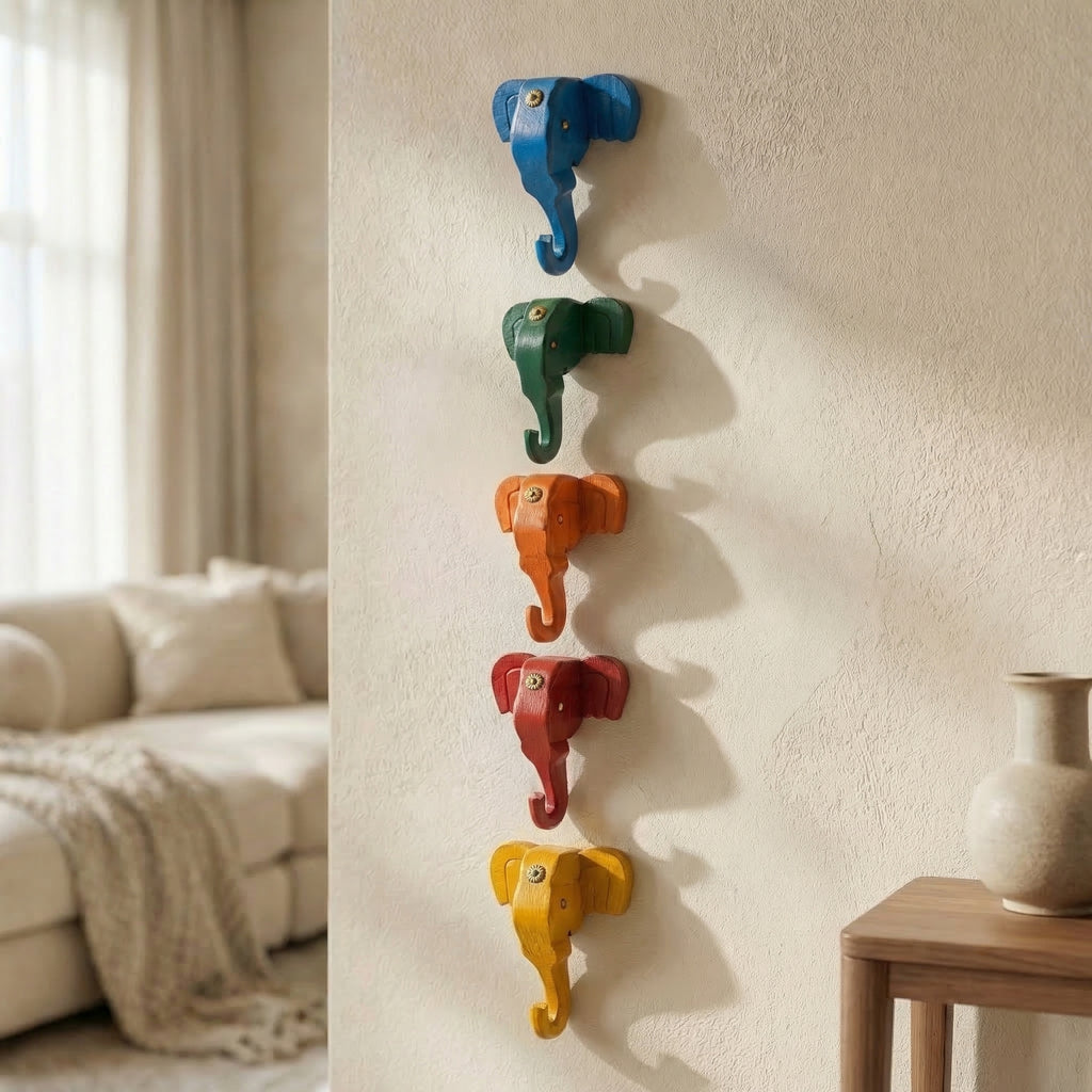 Wooden Elephant Wall Decor | 6x5x3 Inch | Orange