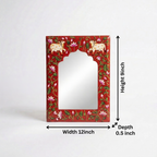 Red Pichwai Handpainted Mirror | 09x12x0.5 inch