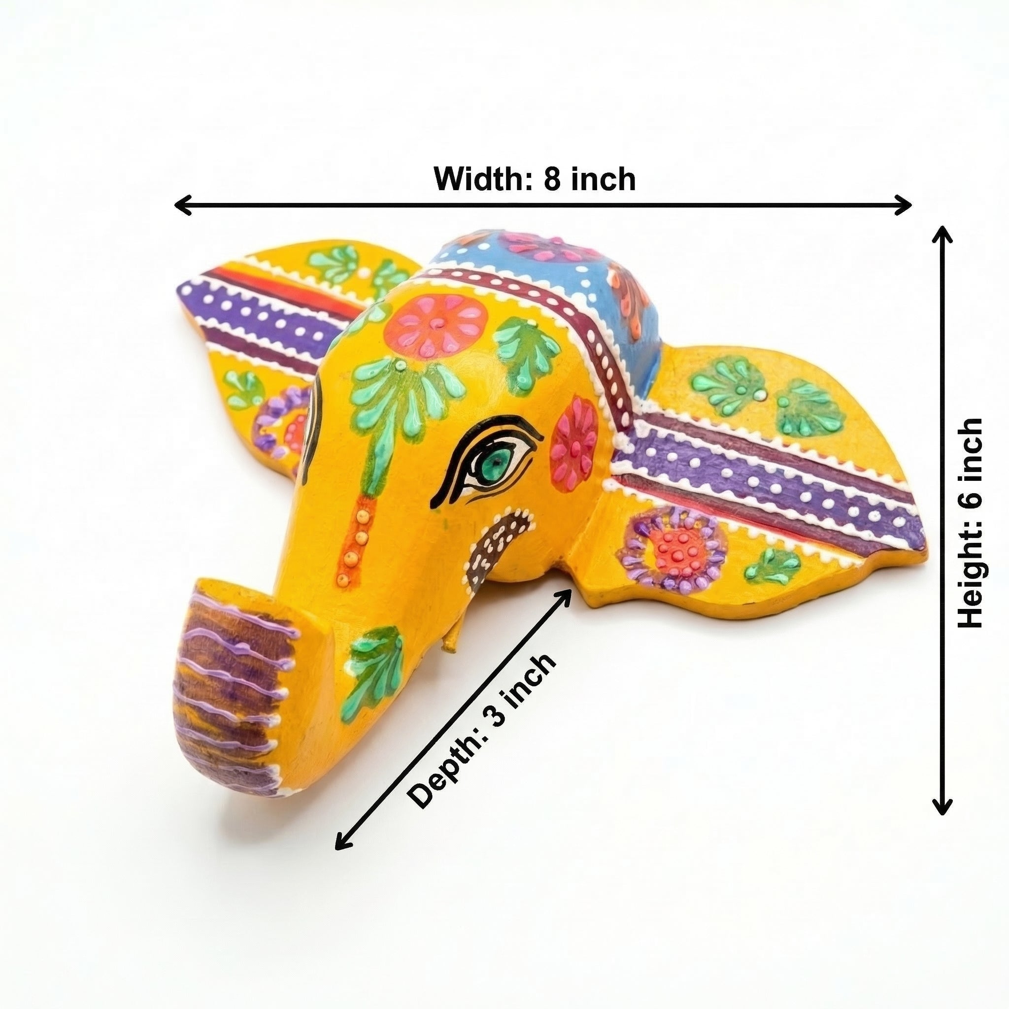Handpainted Elephant Wall Decor | Yellow | 6x8x3 Inches