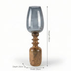 Hurricane Candle Stand | Wooden | Blue Glass 68x20x20cm