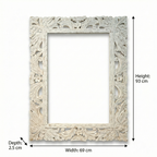 Carved Wooden Mirror (Frame Only) | Distress White | 93x69x2.5cm