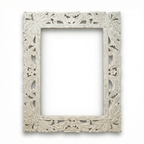 Carved Wooden Mirror (Frame Only) | Distress White | 93x69x2.5cm