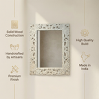 Carved Wooden Mirror (Frame Only) | Distress White | 93x69x2.5cm