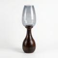 Hurricane Candle Stand | Wooden | Blue Glass 68x20x20cm