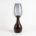 Hurricane Candle Stand | Wooden | Blue Glass 68x20x20cm