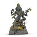 Brass Ma Saraswati | 11.4x7.1x8.3 Inch | Vintage Blue Finish | 6 Kg Approx