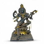 Brass Ma Saraswati | 11.4x7.1x8.3 Inch | Vintage Blue Finish | 6 Kg Approx