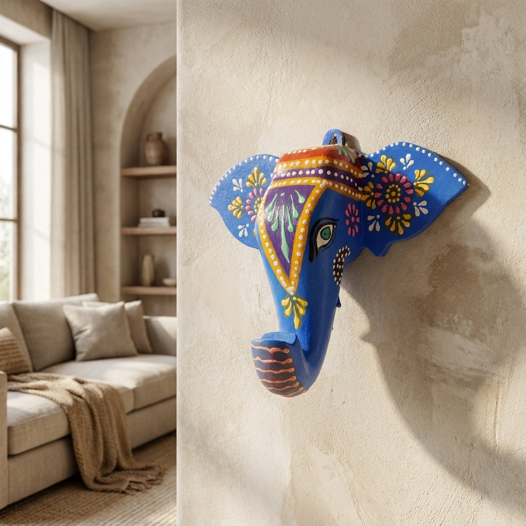 Handpainted Elephant Wall Decor | Light blue | 6x8x3 Inches