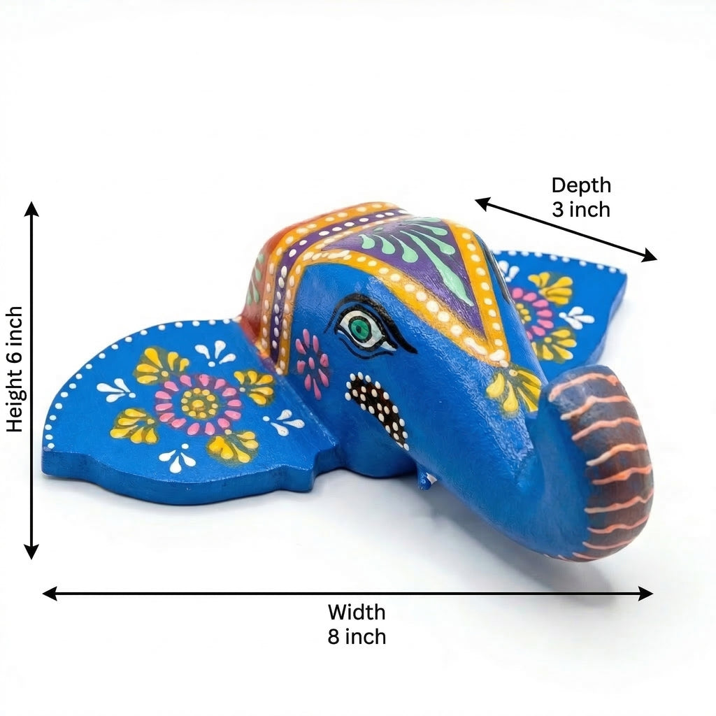 Handpainted Elephant Wall Decor | Light blue | 6x8x3 Inches