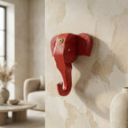 Wooden Elephant Wall Decor | 6x5x3 Inch | Red