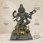 Brass Ma Saraswati | 11.4x7.1x8.3 Inch | Vintage Blue Finish | 6 Kg Approx