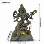 Brass Ma Saraswati | 11.4x7.1x8.3 Inch | Vintage Blue Finish | 6 Kg Approx