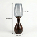 Hurricane Candle Stand | Wooden | Blue Glass 68x20x20cm