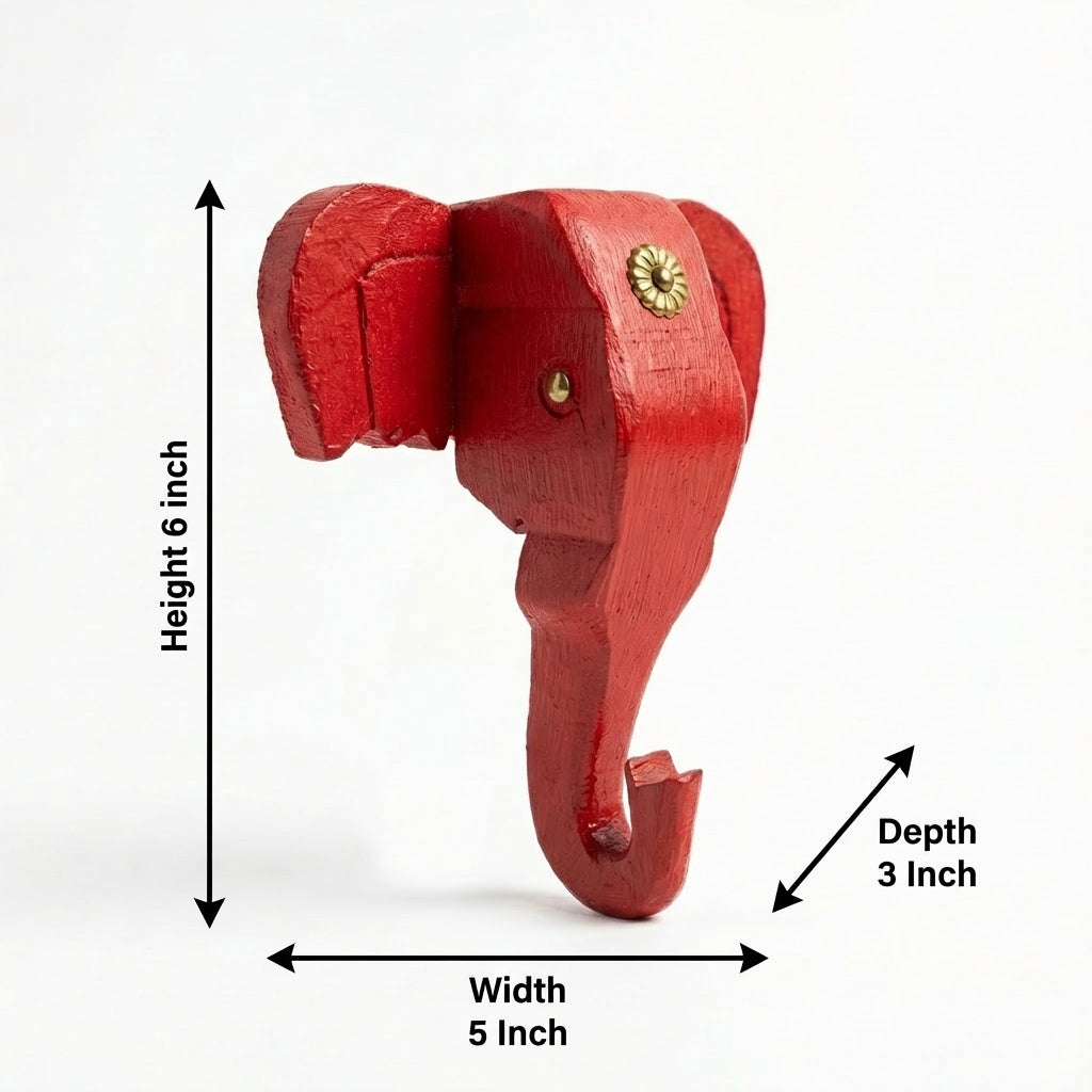 Wooden Elephant Wall Decor | 6x5x3 Inch | Red