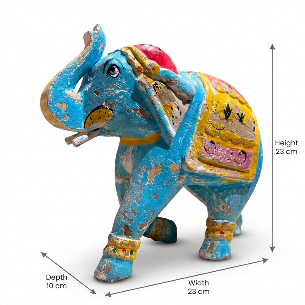 Distress Blue Elephant | Wooden | 23x23x10cm