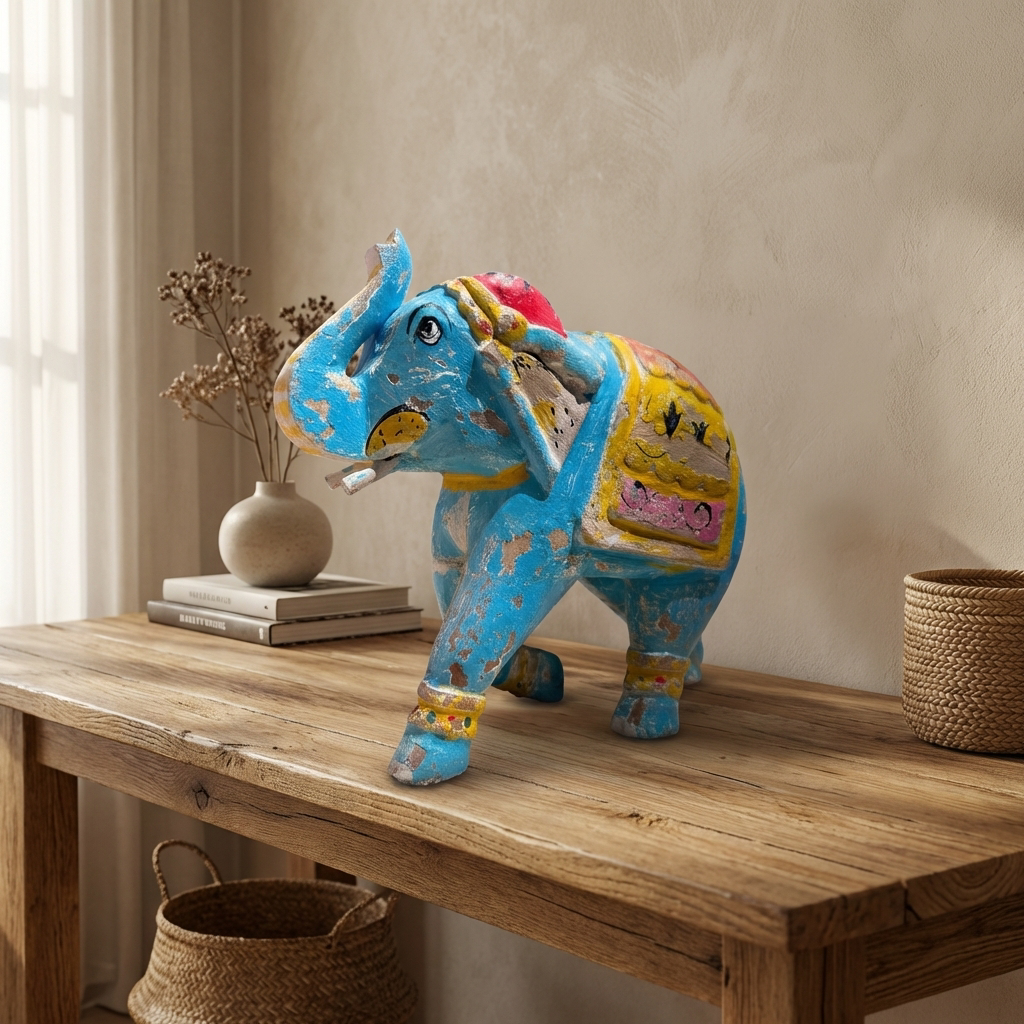 Distress Blue Elephant | Wooden | 23x23x10cm