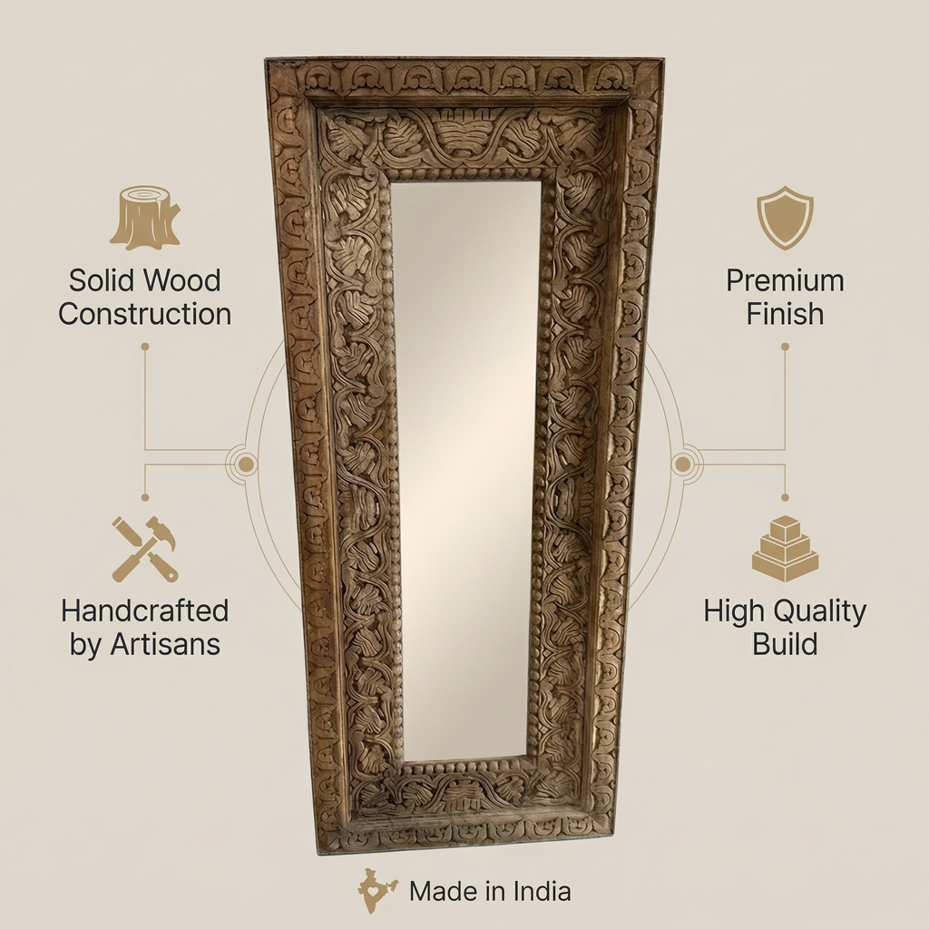 Vintage Wooden Mirror (Frame Only) | Distress Brown | 120x50x5cm