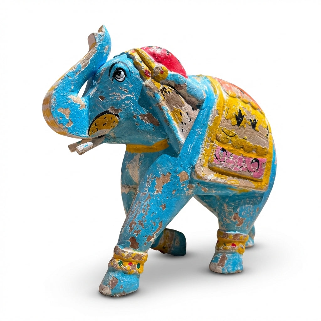 Distress Blue Elephant | Wooden | 23x23x10cm