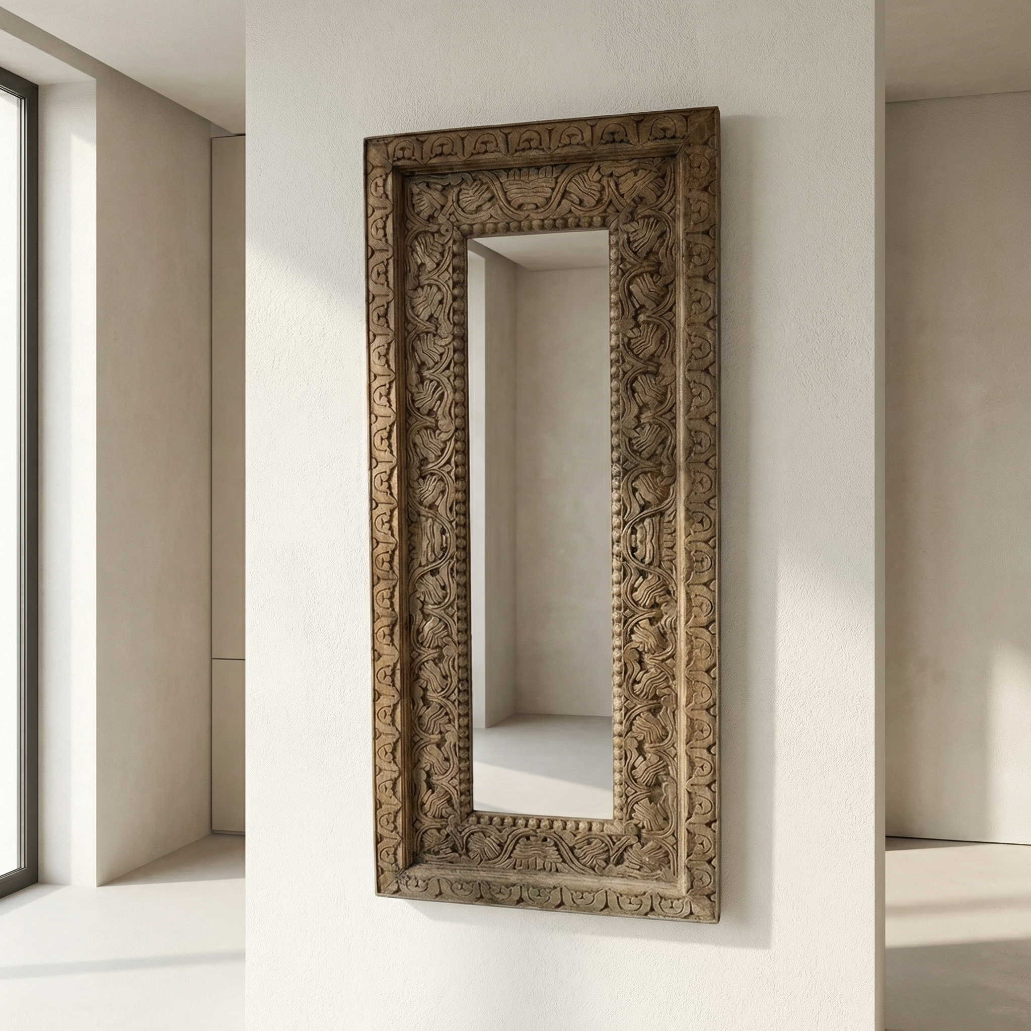 Vintage Wooden Mirror (Frame Only) | Distress Brown | 120x50x5cm