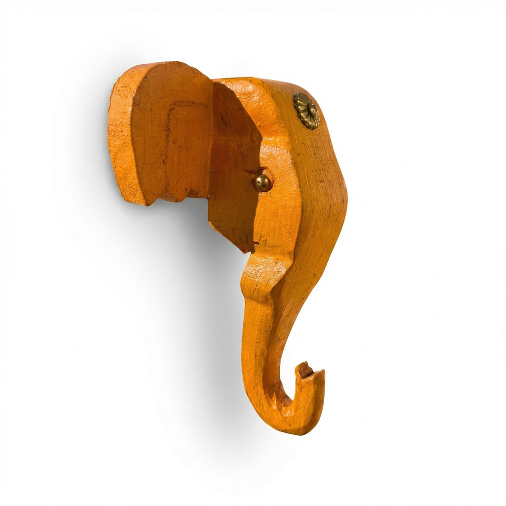 Wooden Elephant Wall Decor | 6x5x3 Inch | Yellow/Mustard