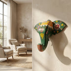 Handpainted Elephant Wall Decor | Green | 6x8x3 Inches