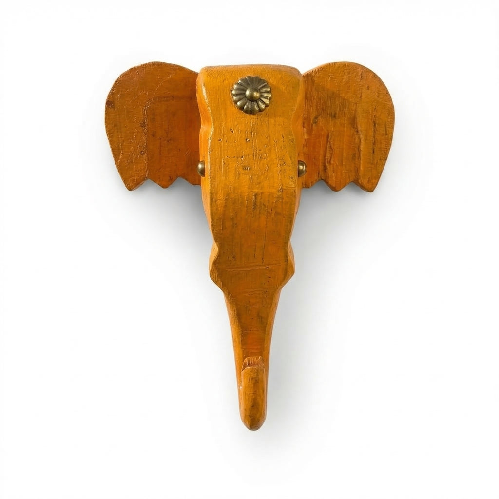 Wooden Elephant Wall Decor | 6x5x3 Inch | Yellow/Mustard