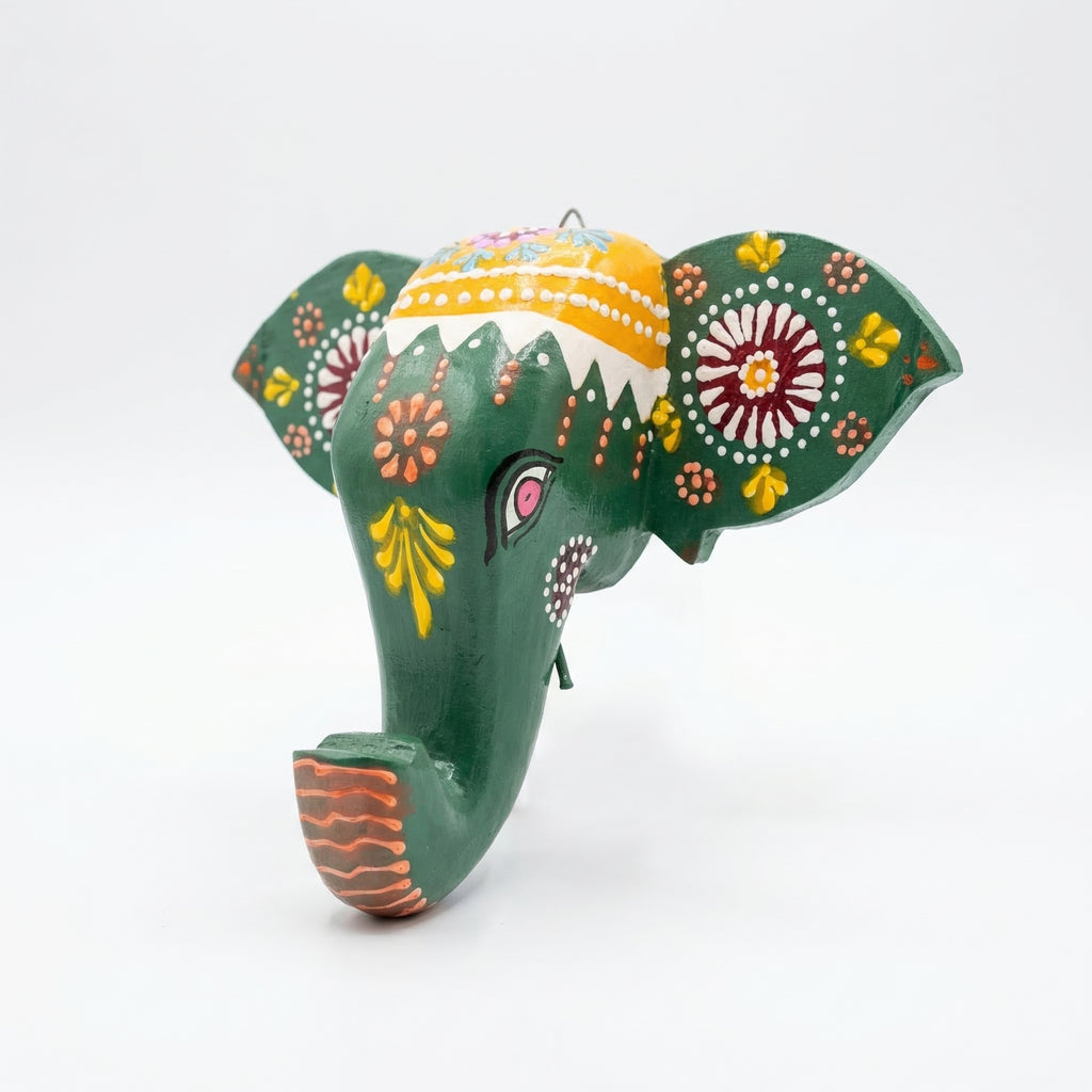 Handpainted Elephant Wall Decor | Green | 6x8x3 Inches