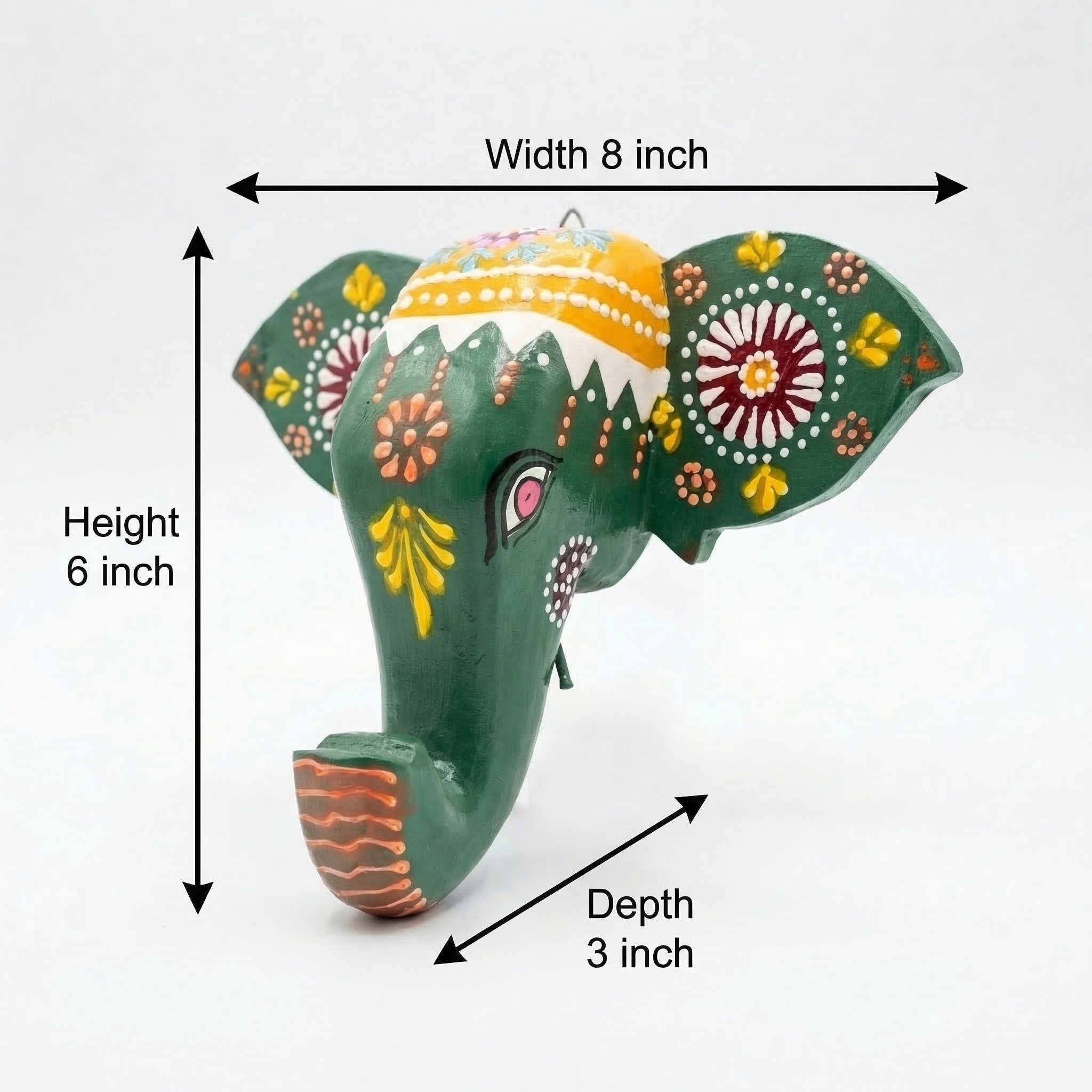 Handpainted Elephant Wall Decor | Green | 6x8x3 Inches