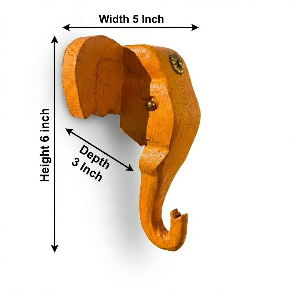 Wooden Elephant Wall Decor | 6x5x3 Inch | Yellow/Mustard
