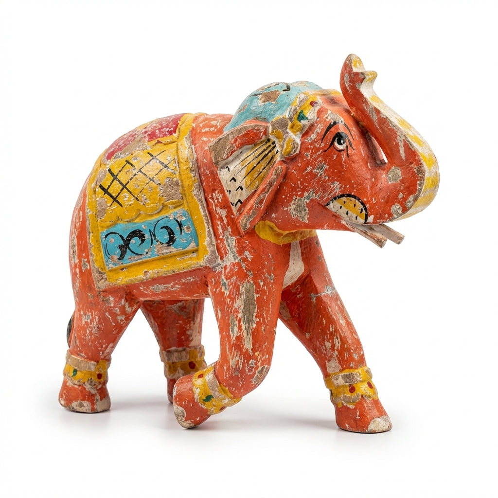 Distress Orange Elephant | Wooden | 23x23x10cm