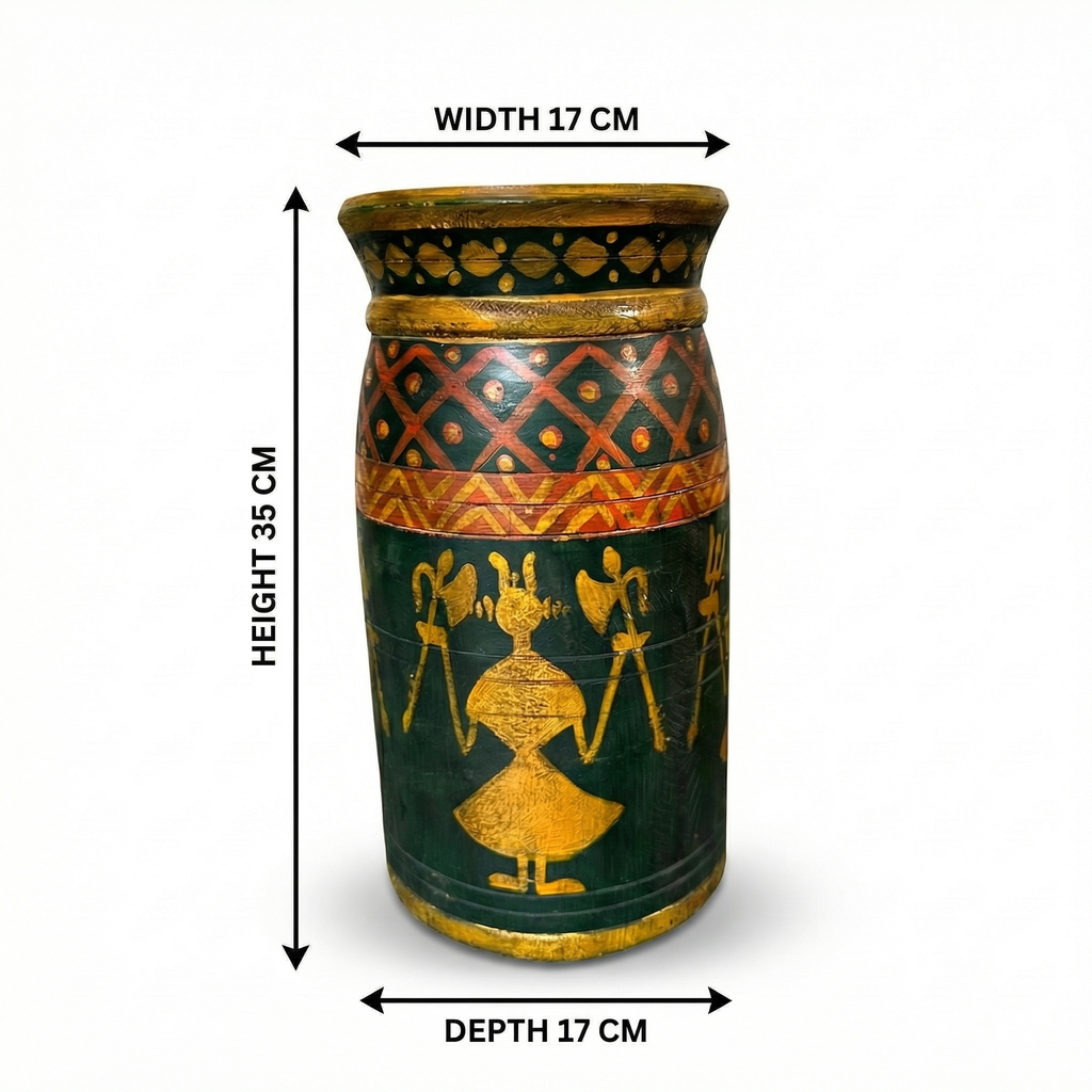 Tribal Wooden Vase Multi colour | 35x17x17cm