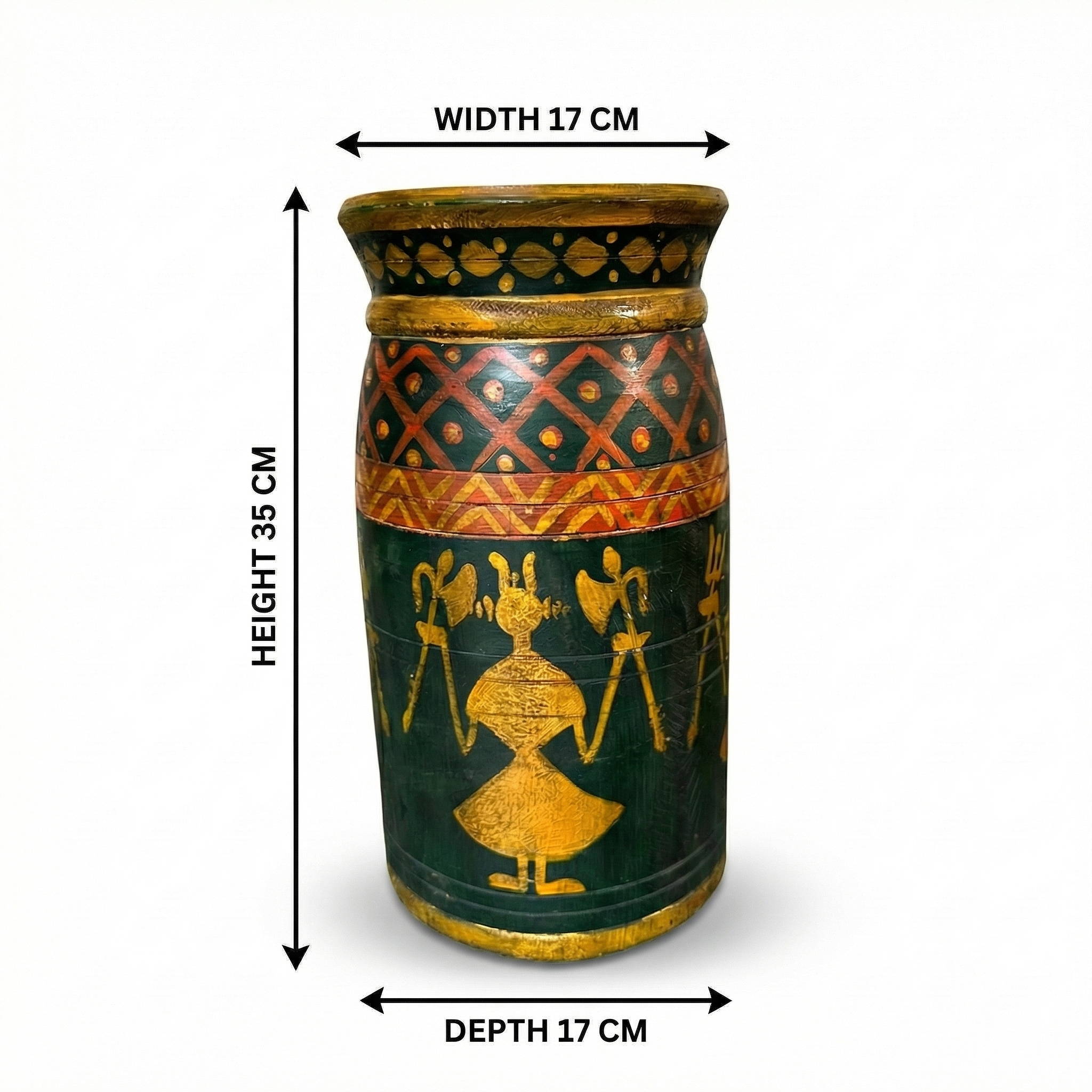 Tribal Wooden Vase Multi colour | 35x17x17cm