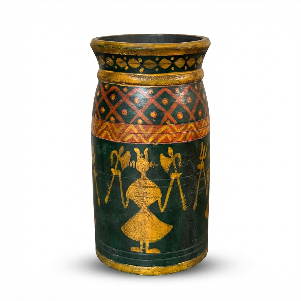 Tribal Wooden Vase Multi colour | 35x17x17cm