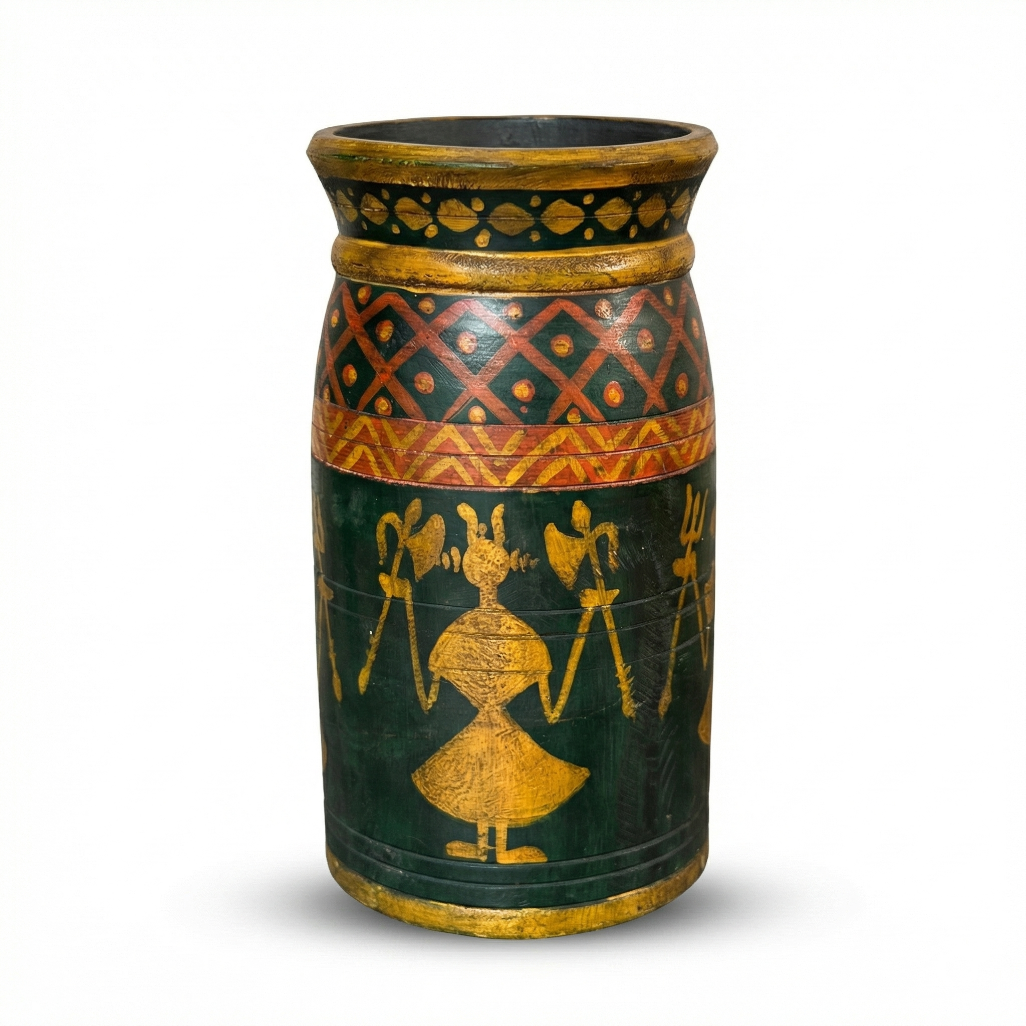 Tribal Wooden Vase Multi colour | 35x17x17cm