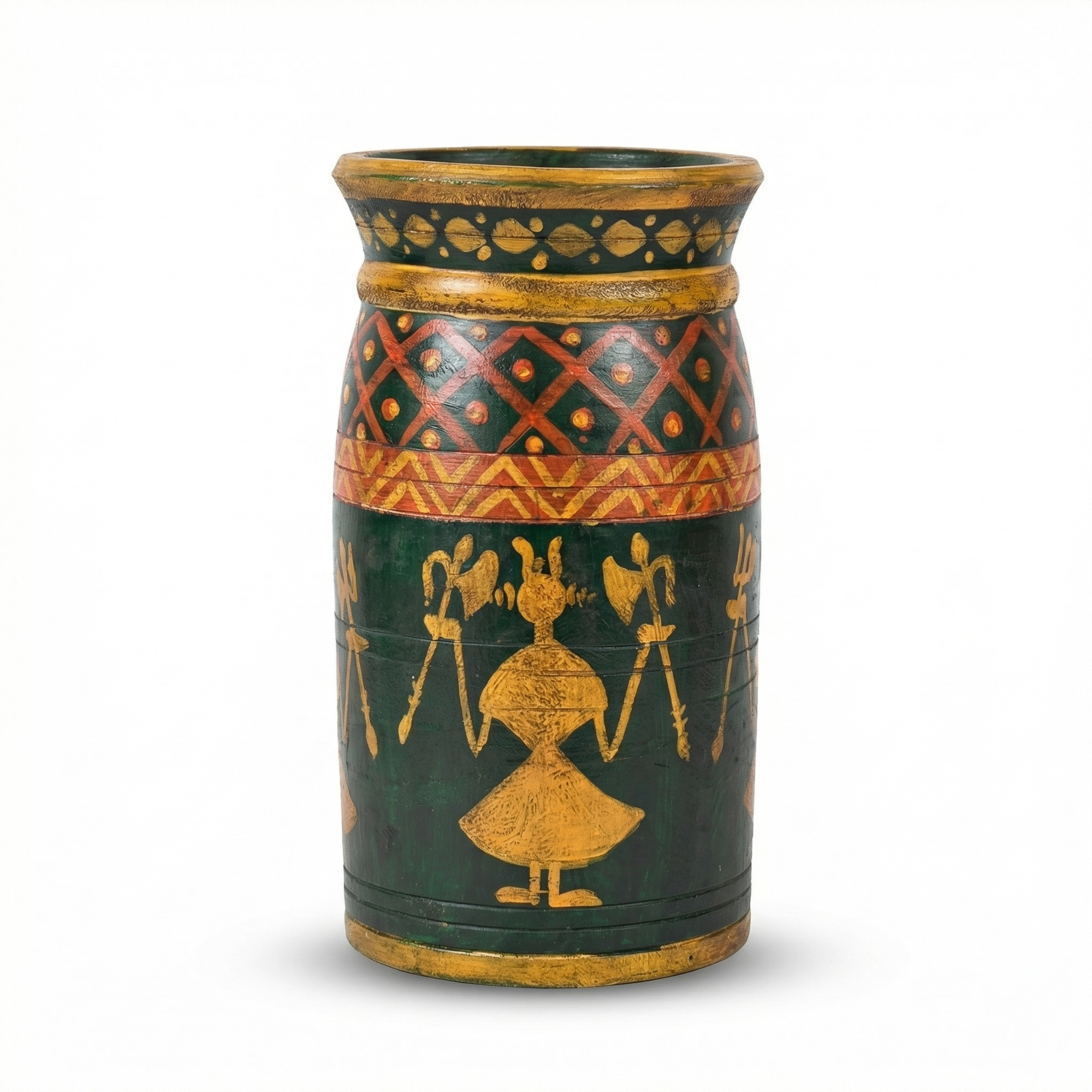 Tribal Wooden Vase Multi colour | 35x17x17cm